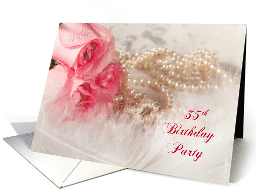 35th Birthday Party Invitation, Roses and Pearls card (457680)