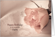 Twin, Birthday with a Pink Rose card