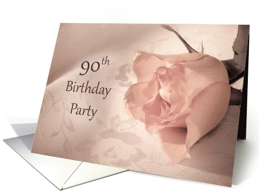 90th Birthday Party Invitation, Pink Rose card (530064)