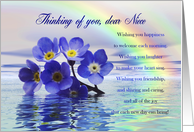 Thinking of You Dear Niece, Flowers Floating on the Ocean card
