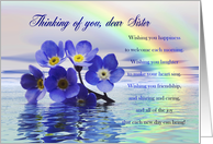Thinking of You Dear Sister, Flowers Floating on the Ocean card