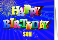 Son Birthday with Bubbles and Fireworks card