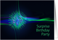 Surprise Birthday party invitation, blue & green abstract card