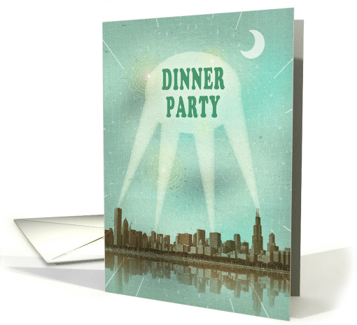 Dinner Party Retro City Movie Poster with Spotlights card (631191)