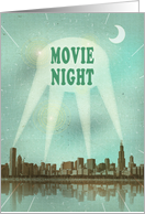 Movie Night Party Retro City Poster with Spotlights card