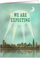 We Are Expecting! Retro City Movie Poster with Spotlights card