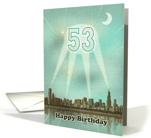 53rd Birthday, Retro City Movie Poster with Spotlights card (632346)