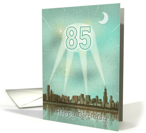 85th Birthday, Retro City Movie Poster with Spotlights card (633394)