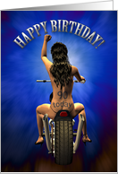 90th Birthday Sexy Girl on Motorbike Age Tattoo on her Back card