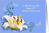 25th Wedding Anniversary for Wife, Lily and Butterflies card