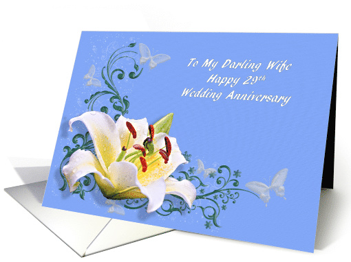 29th Wedding Anniversary for Wife, Lily and Butterflies card (689913)