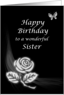Sister Birthday, Black and White Rose card