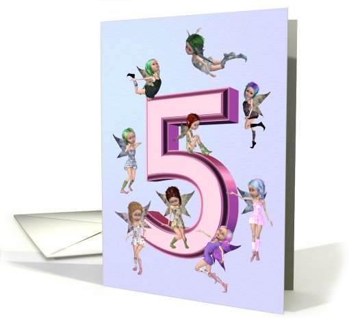 Flower fairies birthday party invitation 5 years old card (737565)