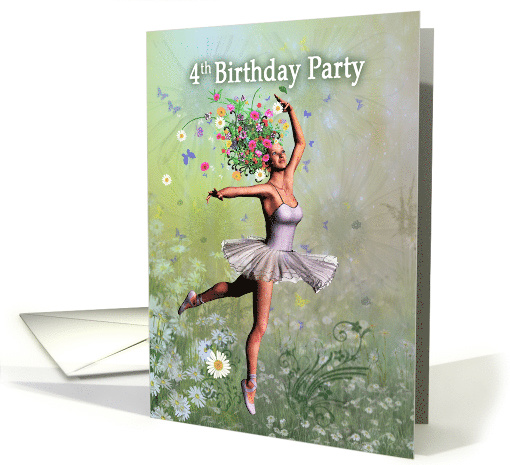 4th Birthday Party Invitation, Leaping Ballerina card (757653)