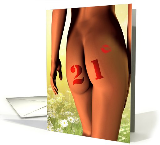 21st birthday card, a girl with a tattoo on her bottom card (776617)