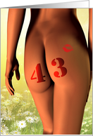 43rd birthday card, a girl with a tattoo on her bottom card