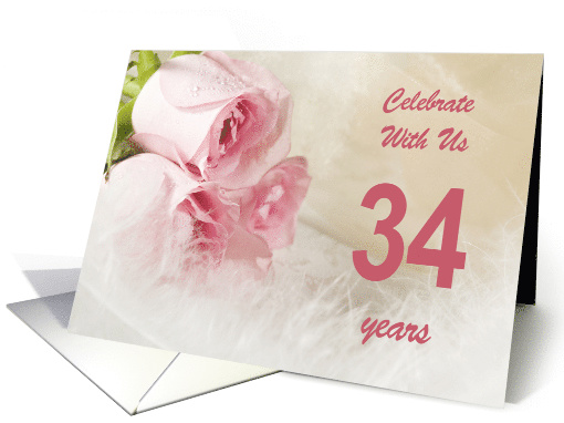 34th Wedding Anniversary Party Invitation, Pink Roses card (789939)