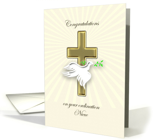 Niece, Ordination Congratulations, Dove and Cross card (842774)