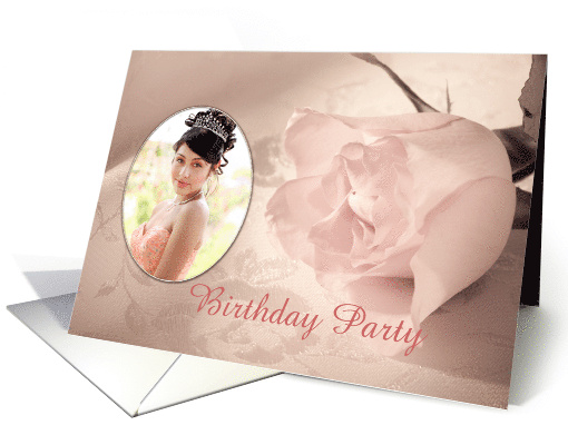 Add a Photo Rose on Lace Birthday Party Invitation card (852092)