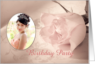 Add a Photo Rose on Lace Birthday Party Invitation card