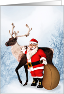 Santa Claus and a Reindeer card