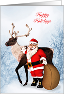 Santa Claus and a Reindeer Happy Holidays card