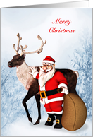 Santa Claus and a Reindeer Christmas card