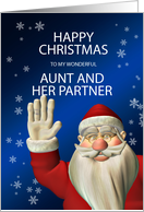 Aunt & Partner, Waving Santa Christmas card