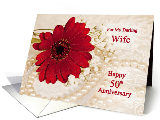 50th Wedding Anniversary for Wife, Red Daisy card (872641)