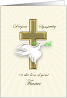 Sympathy card on loss of fiance, golden cross and dove card