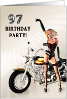 97th Birthday Party Sexy Girl and a Bike card