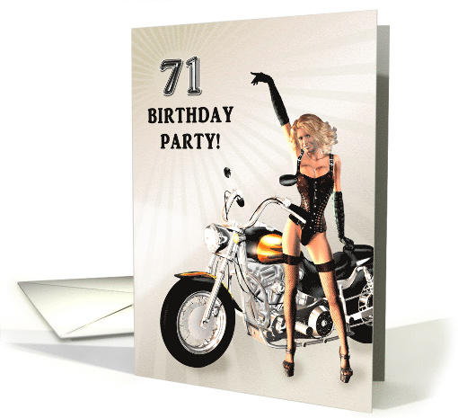 71st Birthday Party Sexy Girl and a Bike card (880559)