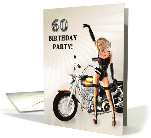 60th Birthday Party Sexy Girl and a Bike card (880598)