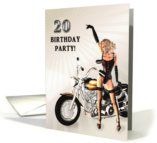 20th Birthday Party Sexy Girl and a Bike card (880745)