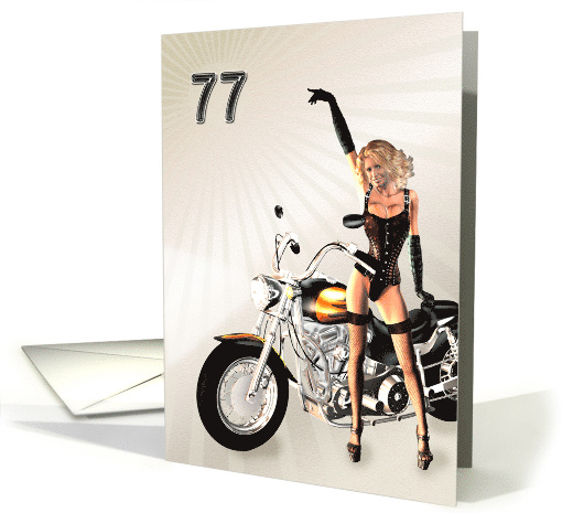 77th Birthday with a Sexy girl and a Motorbike card (880958)