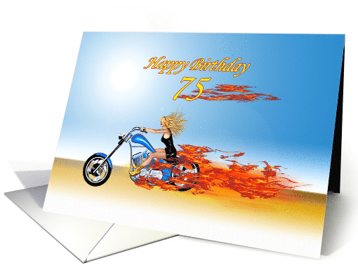 75th Birthday Blond Burning up the Road card (892173)