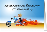 21st Birthday party with a Blonde Riding a Burning Motorbike card