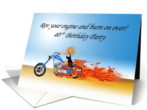 40th Birthday party with a Blonde Riding a Burning Motorbike card