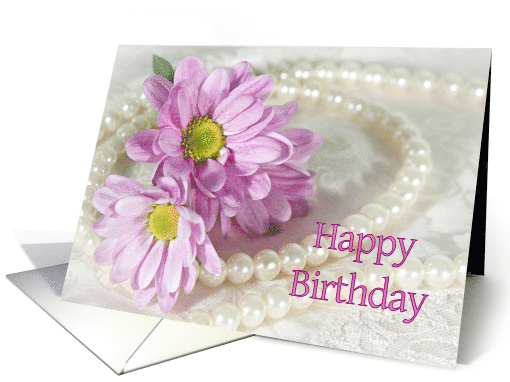 Birthday with Flowers and Pearls card (906233)