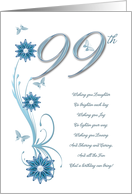 99th Birthday with Flowers and Butterflies card