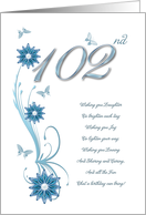 102nd Birthday with Flowers and Butterflies card