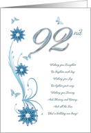92nd Birthday with Flowers and Butterflies card