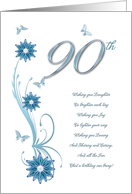 90th Birthday with Flowers and Butterflies card
