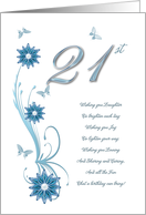 21st Birthday with Flowers and Butterflies card