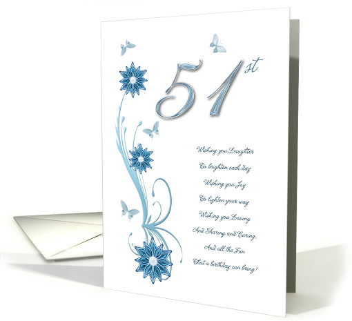 51st Birthday with Flowers and Butterflies card (907302)