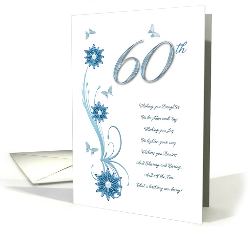 60th Birthday with Flowers and Butterflies card (907518)