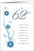 62nd Birthday with Flowers and Butterflies card