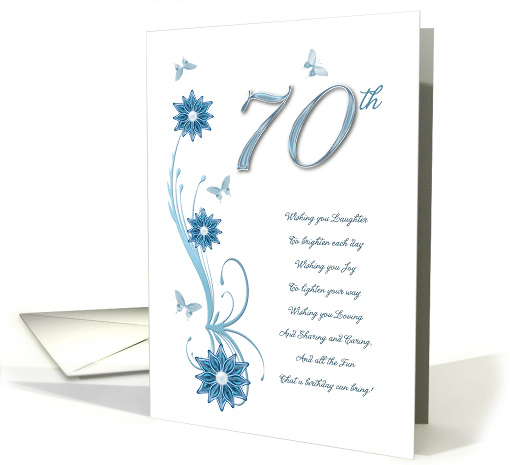 70th Birthday with Flowers and Butterflies card (907531)