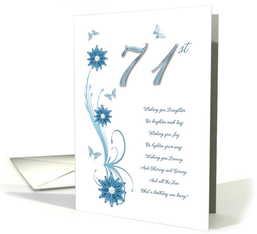71st Birthday with Flowers and Butterflies card (907534)