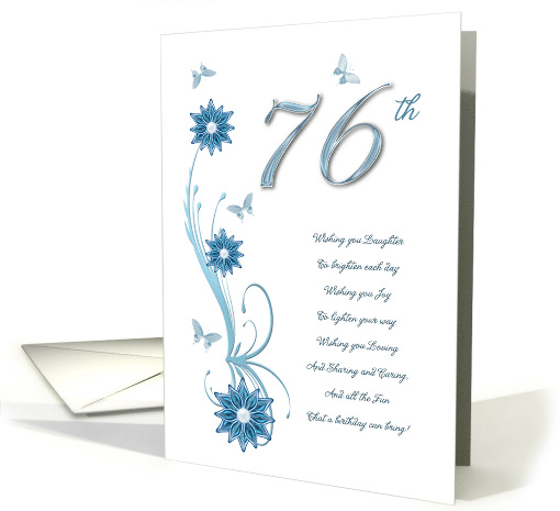 76th Birthday with Flowers and Butterflies card (907540)